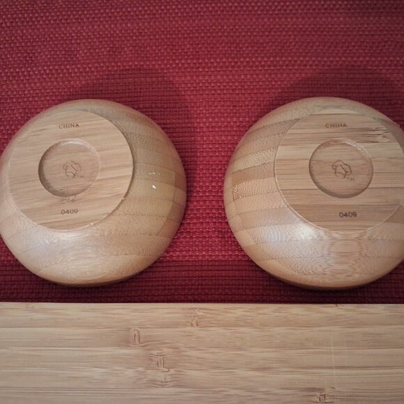 Pampered Chef Bamboo Cracker Snack Tray & 2 Wooden Dip Bowls - Picture 8 of 9